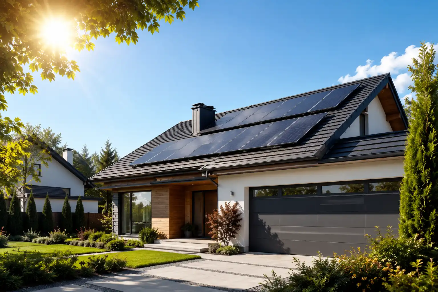 Residential home with a professionally installed rooftop solar system
