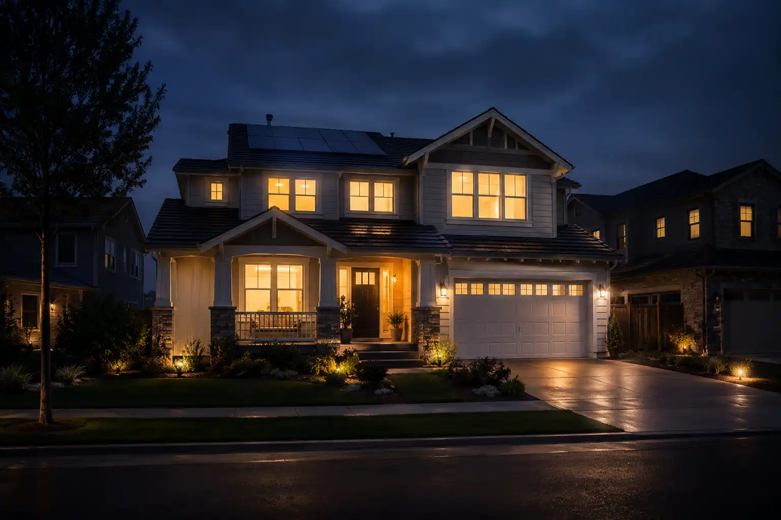 Comfortable home illuminated during the evening