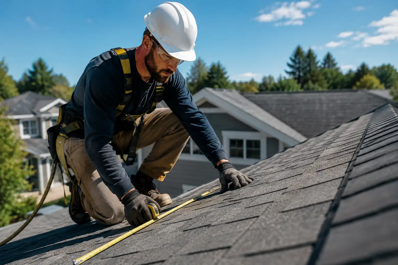 Solar specialist inspecting a residential roof