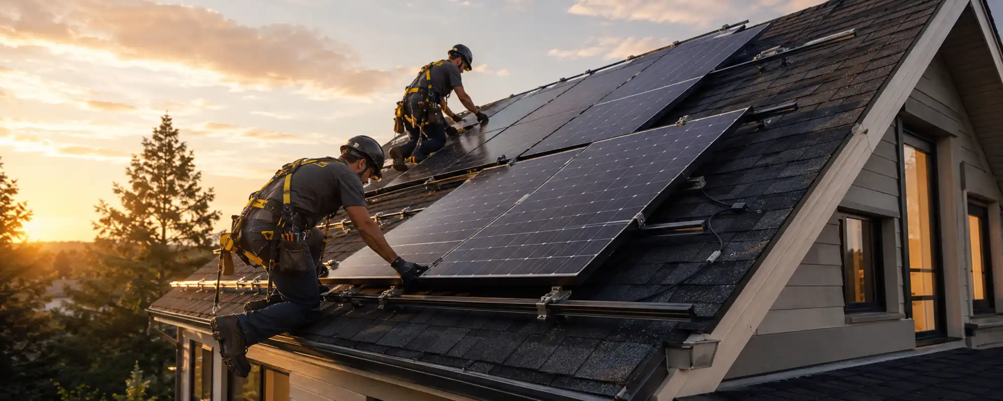 Sunrise Solar installers securing residential solar panels