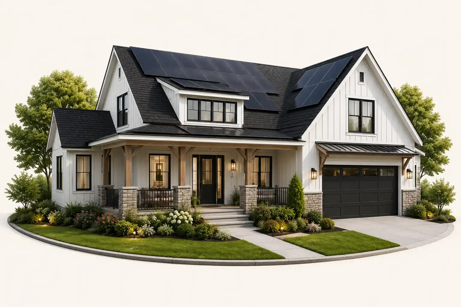Residential home with a roof-mounted solar energy system
